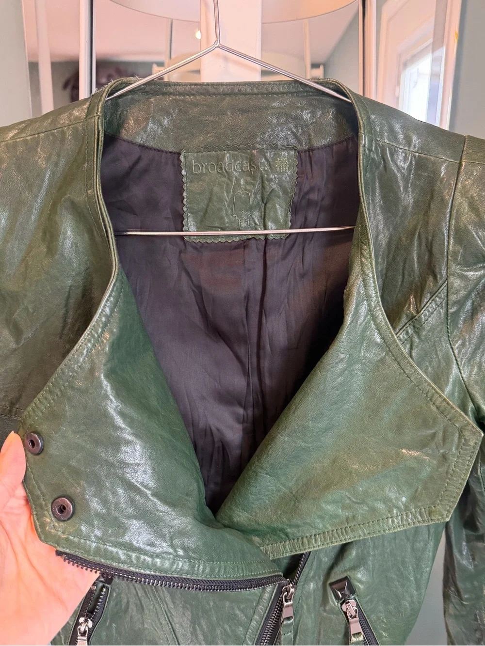 Vintage Emerald Green Lambskin Leather Moto Jacket Cropped Fitted - Picture 5 of 8